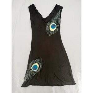 Synergy Organic Cotton Peacock Feather Embroidered Dress Black Small Sleeveless